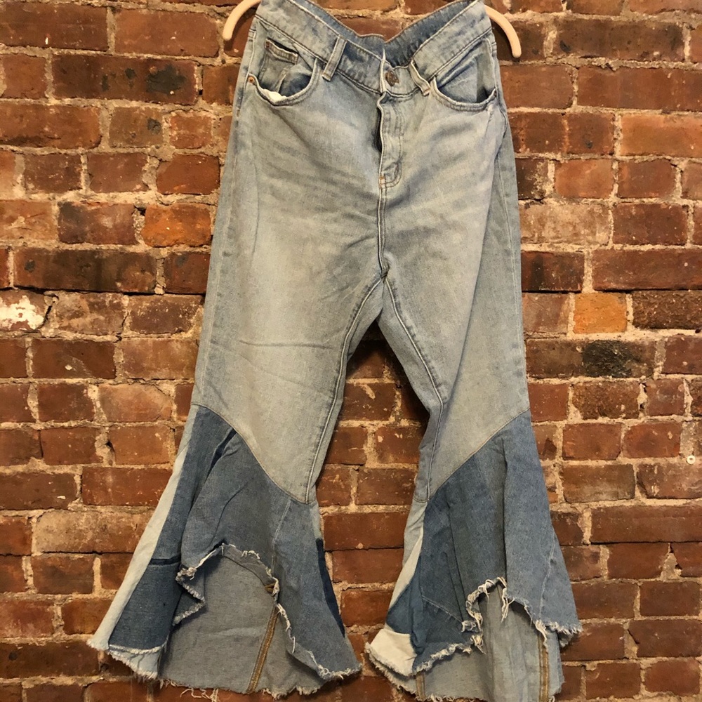 High low blue jean bell bottoms